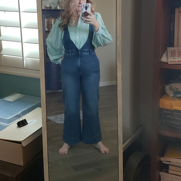Free People A line Overalls Denim Wide Leg Ankle Length Size: 10